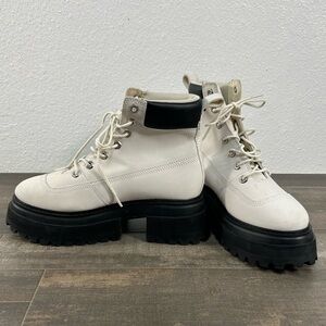 NEW Timberland White Leather Lace Up Platform Boots